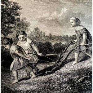 The Young Ploughman Steel Engraving 1859 Victorian Art Cute Children DWY5C